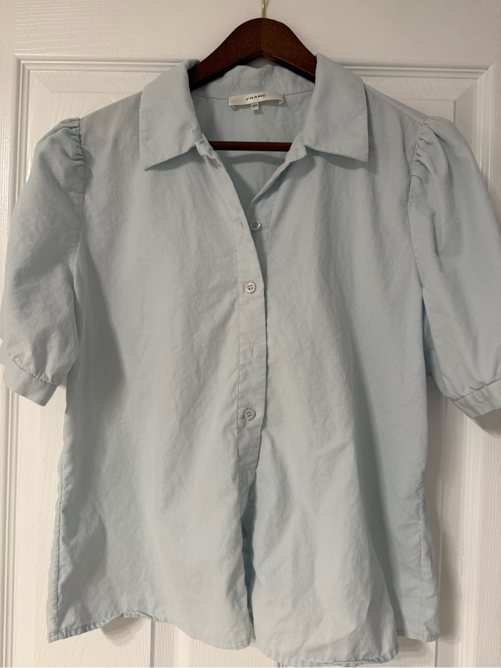 Light Blue Puff Sleeve Button-Up Shirt by Frame size medium